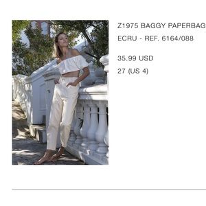 Zara Baggy Paperbag Cream Jeans